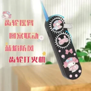 Sanrio cute Hello Kitty Kuromi My melody bar personality cool creative cartoon pattern gear rocker windproof blue flame lighter