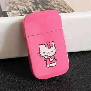 Wholesale HelloKitty cartoon lighter windproof high-end home cute KT cat KTV bar ultra-thin cigarette lighter pink flame gift